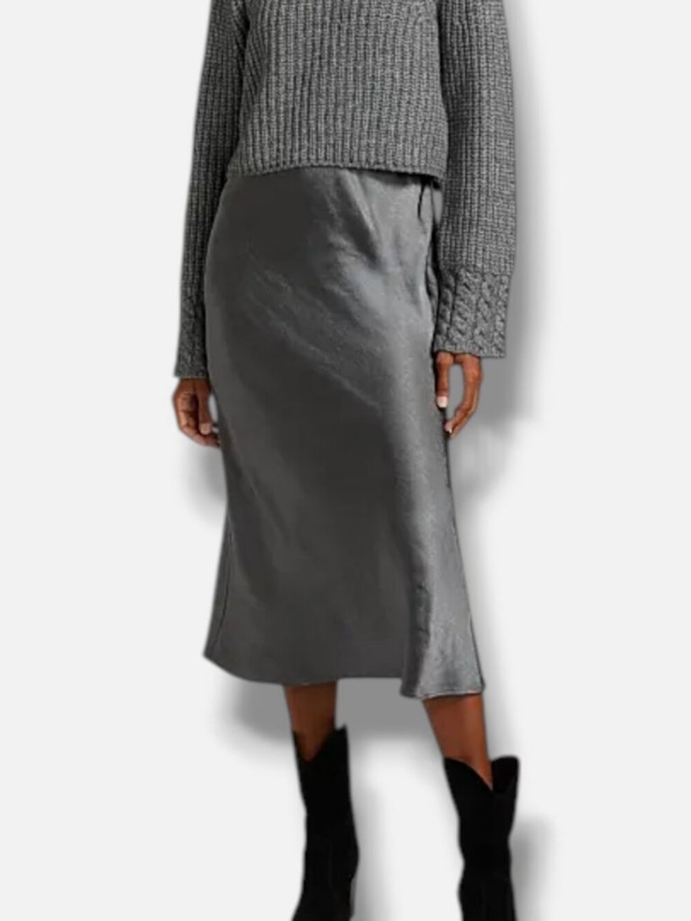 dh New York Women's Gray Kaz Wool-Blend Layered Midi-Dress Size S